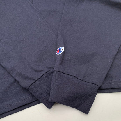 【中古品】【メンズ】 CHAMPION チャンピオン 長袖Tシャツ カットソー ロンT 目付き ブランド 古着 (fuz) 150-260606-gm-09-oto サイズ：L カラー：ネイビー 万代Net店