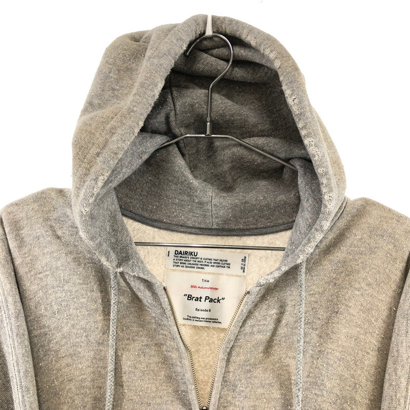 【中古美品】【メンズ】 DAIRIKU 21AW Ponyboy Zip Hoodie ダイリク ポニーボーイ ジップパーカー 140-260320-ts-03-otoh サイズ：L カラー：グレー 万代Net店