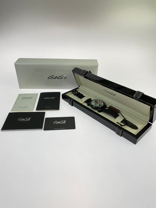 【中古品】【メンズ】 GAGA MILANO ガガ・ミラノ MANUALE 48MM 5012.LE.IT.LEAGUE.02 限定299本 マヌアーレ 48mm 手巻き 腕時計 197-251231-kk-21-min カラー：ブラック 万代Net店