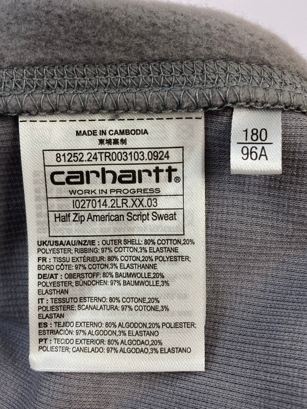 【現状渡し品】【メンズ】 CARHARTT WIP カーハートダブリューアイピー I027014 HALF ZIP AMERICAN SCRIPT SWEATSHIRT ハーフジップ スウェットシャツ 142-260104-zi-12-min サイズ：L カラー：グレー 万代Net店