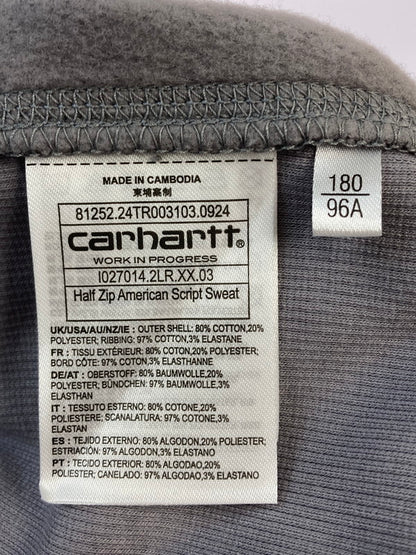【現状渡し品】【メンズ】 CARHARTT WIP カーハートダブリューアイピー I027014 HALF ZIP AMERICAN SCRIPT SWEATSHIRT ハーフジップ スウェットシャツ 142-260104-zi-12-min サイズ：L カラー：グレー 万代Net店