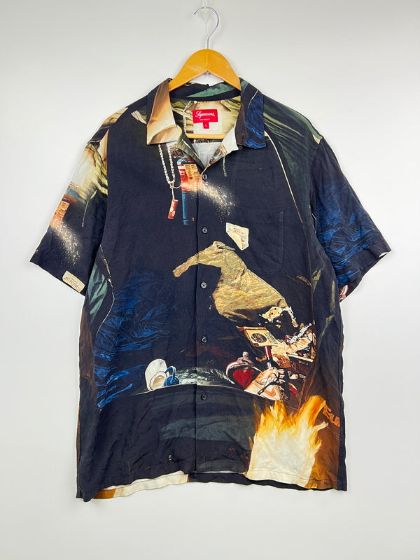 【中古品】【メンズ】 Supreme シュプリーム 21SS FIRECRACKER RAYON S/S SHIRT ファイヤークラッカー レーヨン ショートスリーブシャツ 半袖 トップス 149-260830-kk-19-hon サイズ：L カラー：ブラック 万代Net店
