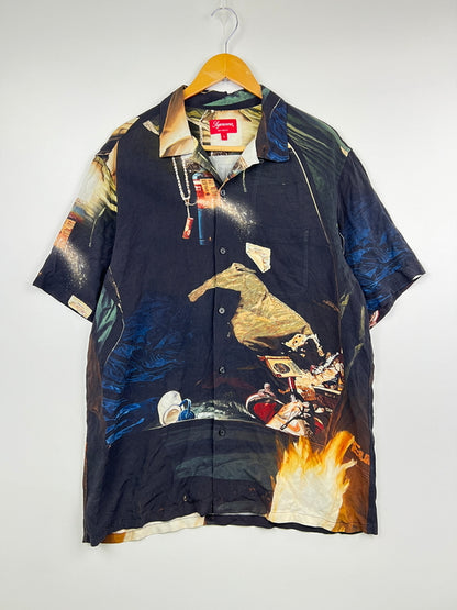 【中古品】【メンズ】 Supreme シュプリーム 21SS FIRECRACKER RAYON S/S SHIRT ファイヤークラッカー レーヨン ショートスリーブシャツ 半袖 トップス 149-260830-kk-19-hon サイズ：L カラー：ブラック 万代Net店