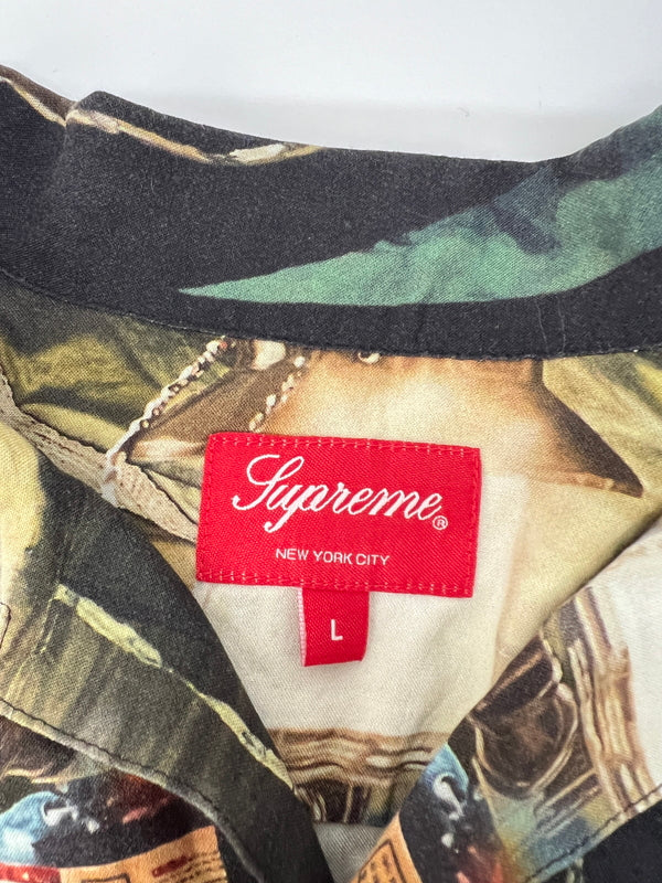 【中古品】【メンズ】 Supreme シュプリーム 21SS FIRECRACKER RAYON S/S SHIRT ファイヤークラッカー レーヨン ショートスリーブシャツ 半袖 トップス 149-260830-kk-19-hon サイズ：L カラー：ブラック 万代Net店