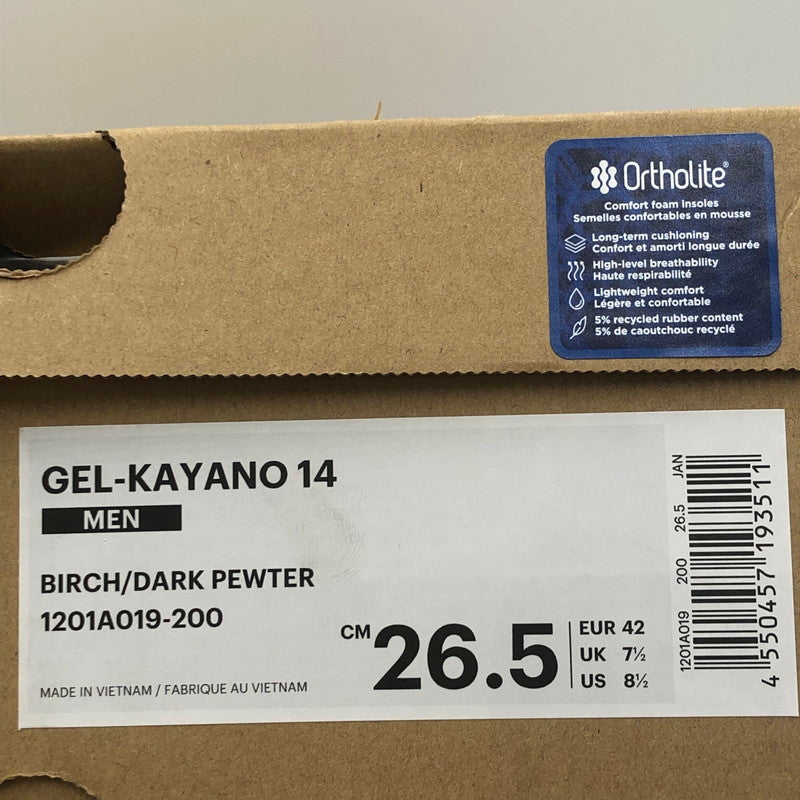 【未使用品】【メンズ】 asics アシックス GEL-KAYANO14 1201A019-200 ゲル カヤノ14 スニーカー 靴 162-250813-yo-06-tei カラー：BIRCH/DARK PEWTER 万代Net店
