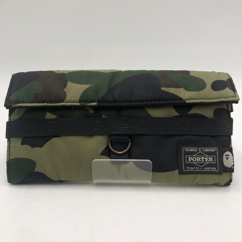 【中古品】【メンズ】 A BATHING APE アベイシングエイプ × PORTER ポーター 別注 コラボ 1ST CAMO LONG WALLET ファーストカモ ロングウォレット 長財布 200-251220-yy-06-tei カラー：グリーン 万代Net店