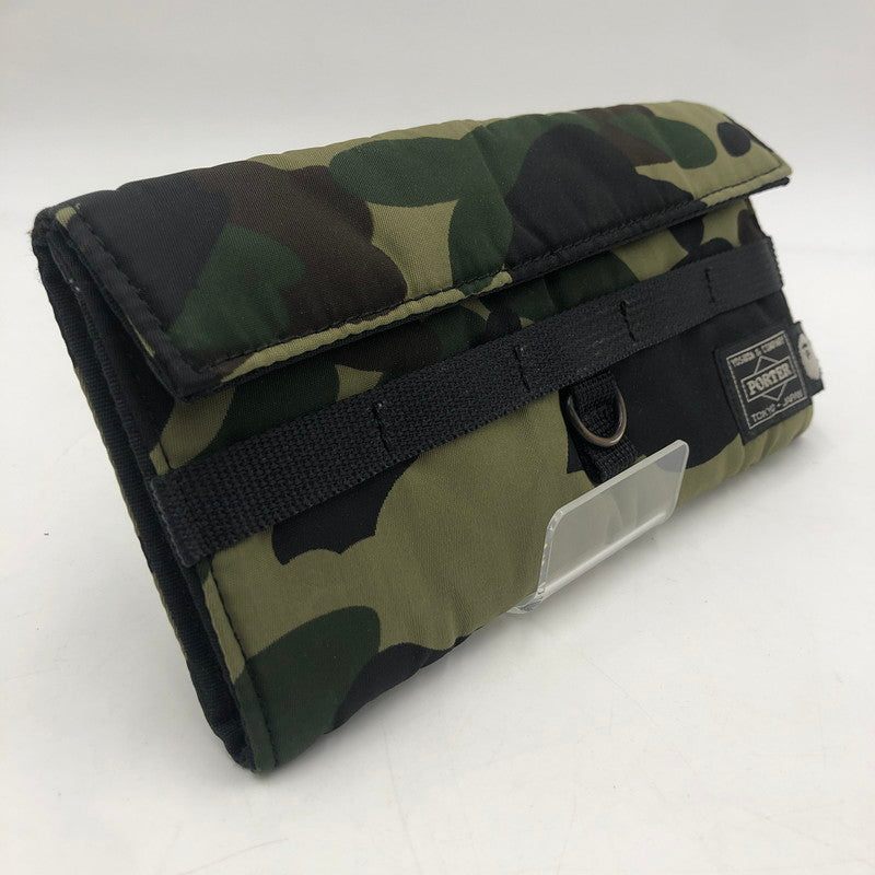 【中古品】【メンズ】 A BATHING APE アベイシングエイプ × PORTER ポーター 別注 コラボ 1ST CAMO LONG WALLET ファーストカモ ロングウォレット 長財布 200-251220-yy-06-tei カラー：グリーン 万代Net店