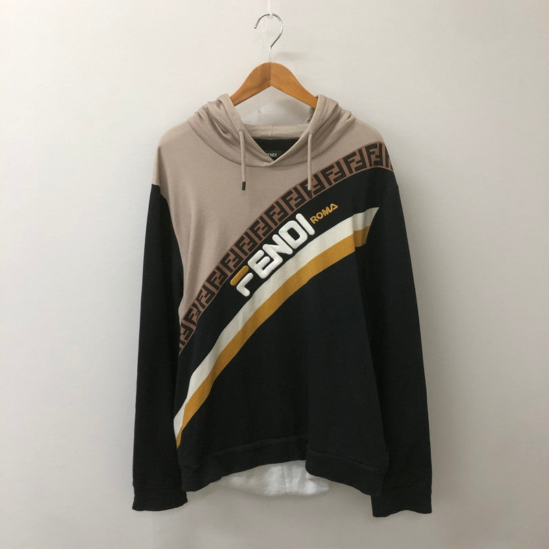 【中古品】【メンズ】 × FILA フィラ 別注 コラボ 19SS FENDI MANIA LOGO PULLOVER HOODIOE FY0945 A65J フェンディ マニア ロゴ プルオーバーフーディー トップス パーカー 147-250430-kk-26-fuzh サイズ：XXL カラー：ネイビー 万代Net店