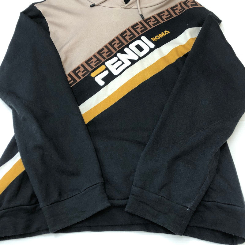 【中古品】【メンズ】 × FILA フィラ 別注 コラボ 19SS FENDI MANIA LOGO PULLOVER HOODIOE FY0945 A65J フェンディ マニア ロゴ プルオーバーフーディー トップス パーカー 147-250430-kk-26-fuzh サイズ：XXL カラー：ネイビー 万代Net店