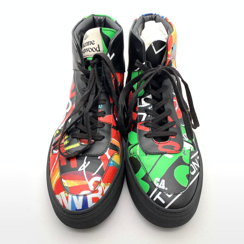 【中古品】【メンズ】 VIVIENNE WESTWOOD CLASSIC TRAINER HIGH ヴィヴィアンウエストウッド ハイカット スニーカー シューズ 靴 ブランド (fuz) 162-260524-gm-19-kit サイズ：40 カラー：ブラック 総柄 万代Net店