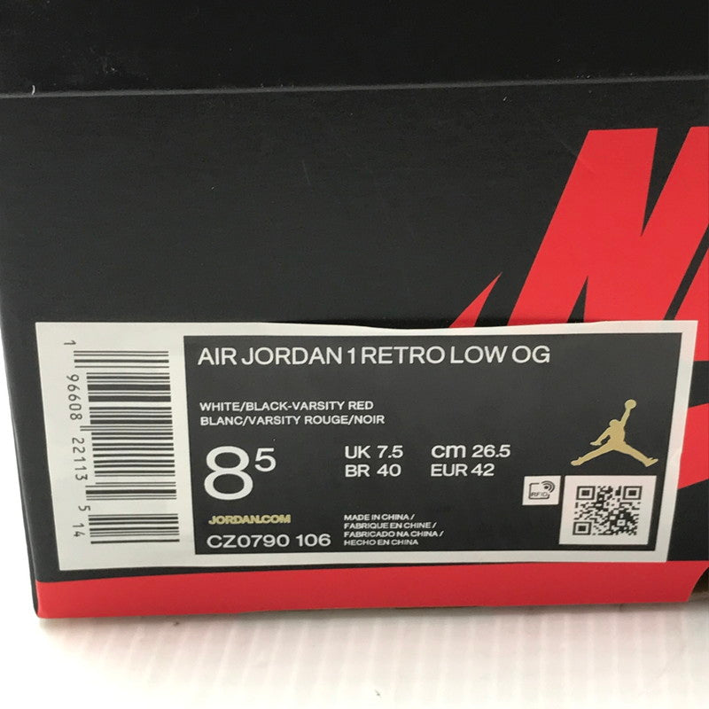 【中古美品】【メンズ】 NIKE ナイキ AIR JORDAN 1 RETRO LOW OG BLACK TOE CZ0790-106 エアジョーダン1 レトロ ロー OG ブラック トゥ スニーカー 靴 160-250928-rt-04-tag サイズ：26.5cm US 8.5 カラー：WHITE/BLACK-VARSITY RED 万代Net店