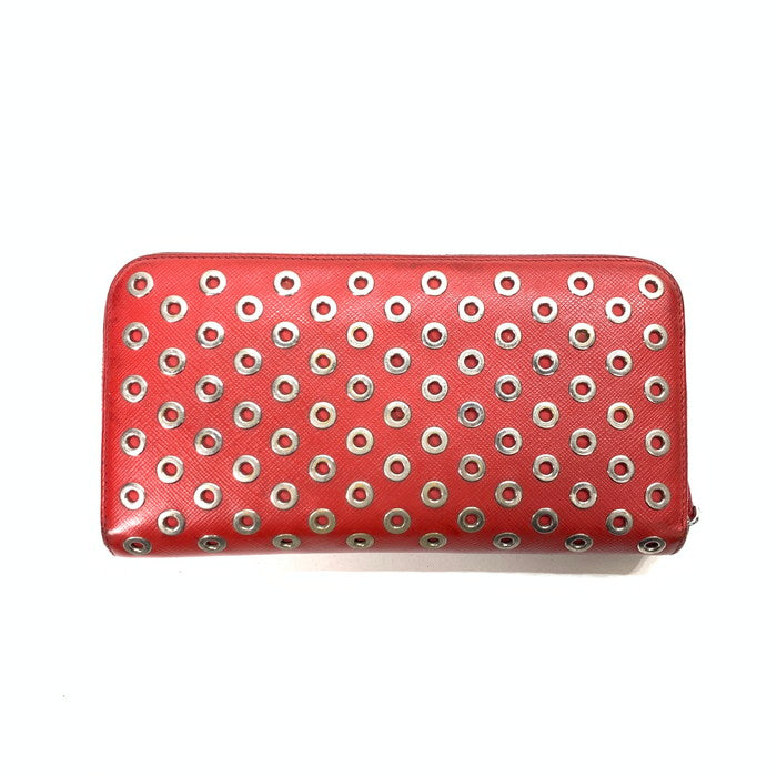 【中古品】【レディース】 プラダ SAFFIANO RINGS 長財布 ブランド 財布 ウォレット 181-250518-gm-34-fuz カラー：レッド 万代Net店