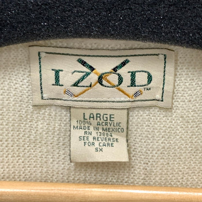 【中古品】【メンズ】 IZOD 刺繍ロゴ ニットカーディガン トップス ブランド 古着 メキシコ製 145-251012-gm-20-fuz サイズ：L カラー：アイボリー 万代Net店