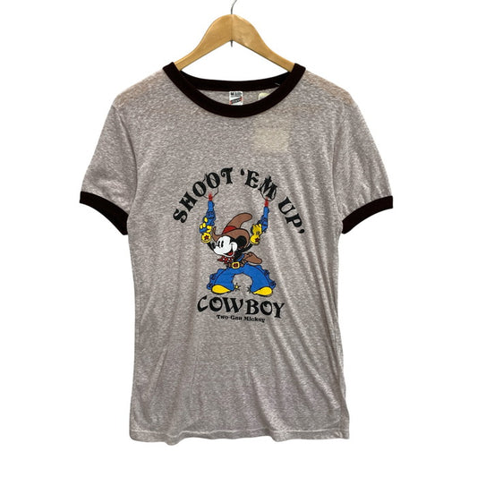 【中古品】【メンズ】 USED MICKEY SCREEN STARS リンガー半袖Tシャツ カットソー トップス ブランド 古着 145-250622-gm-27-fuz サイズ：M カラー：グレー ブラウン 万代Net店