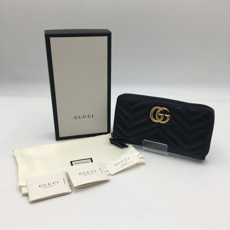 【中古品】【レディース】 GUCCI グッチ GGマーモント ダブルG ジップアラウンド ウォレット 443123 ラウンドファスナー 長財布 ロングウォレット 財布 181-250523-ks-06-fuz カラー：BLACK 万代Net店