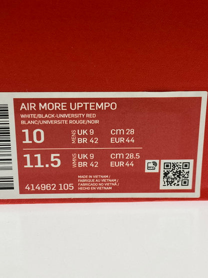 【中古品】【メンズ】 NIKE ナイキ AIR MORE UPTEMPO WHITE BLACK UNIVERSITY RED 2020 414962-105 エアー モア アップテンポ スニーカー 靴 160-250725-jt-03-min サイズ：US 10 28.0cm カラー：WHITE/BLACK-UNIVARSITY RED 万代Net店