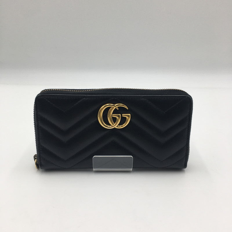 【中古品】【レディース】 GUCCI グッチ GGマーモント ダブルG ジップアラウンド ウォレット 443123 ラウンドファスナー 長財布 ロングウォレット 財布 181-250523-ks-06-fuz カラー：BLACK 万代Net店