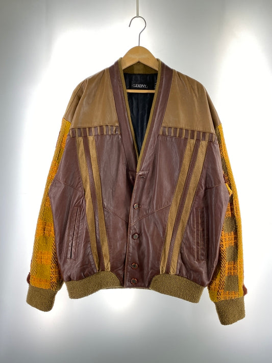 【中古品】【メンズ】 SAXONY サキソニー 袖ニット レザージャケット 上着 アウター 146-260822-hu-52-min サイズ：L カラー：ブラウン/イエロー 万代Net店