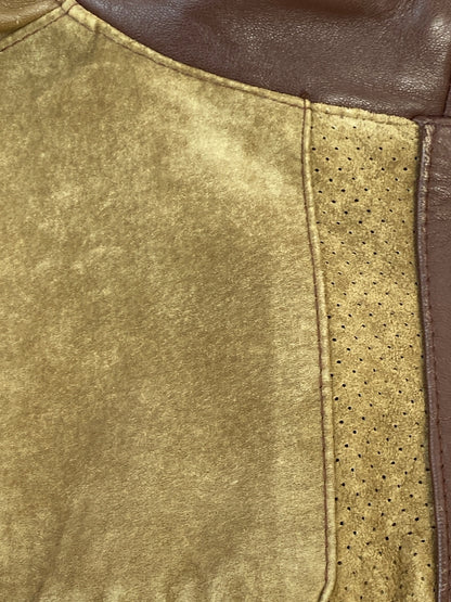 【中古品】【メンズ】 SAXONY サキソニー 袖ニット レザージャケット 上着 アウター 146-260822-hu-52-min サイズ：L カラー：ブラウン/イエロー 万代Net店