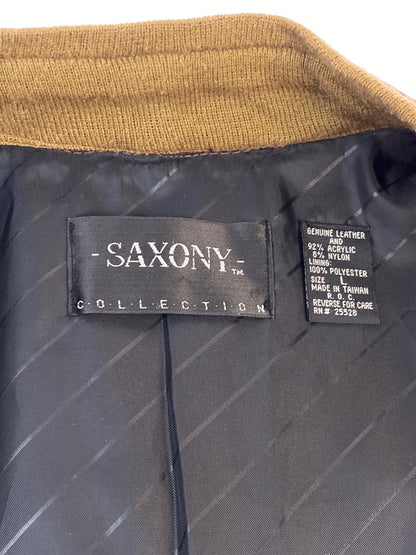【中古品】【メンズ】 SAXONY サキソニー 袖ニット レザージャケット 上着 アウター 146-260822-hu-52-min サイズ：L カラー：ブラウン/イエロー 万代Net店