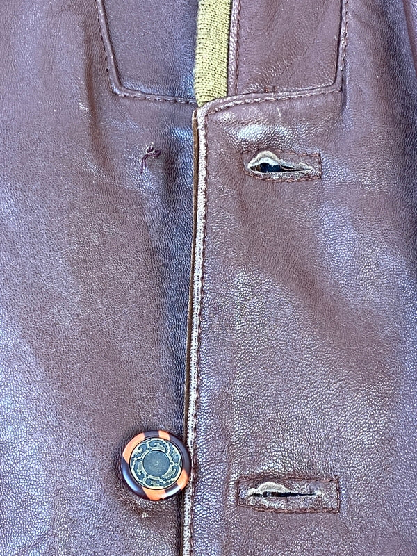 【中古品】【メンズ】 SAXONY サキソニー 袖ニット レザージャケット 上着 アウター 146-260822-hu-52-min サイズ：L カラー：ブラウン/イエロー 万代Net店