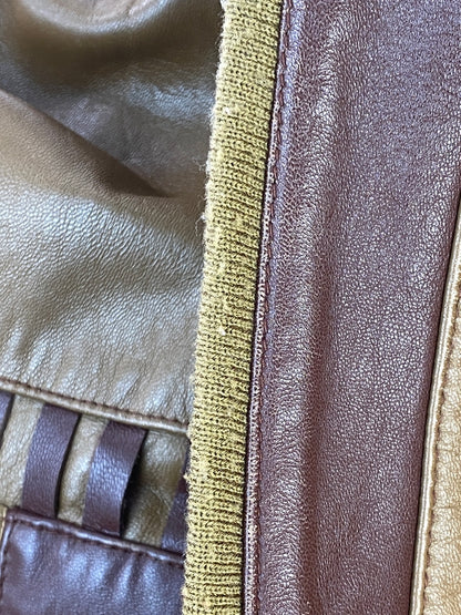 【中古品】【メンズ】 SAXONY サキソニー 袖ニット レザージャケット 上着 アウター 146-260822-hu-52-min サイズ：L カラー：ブラウン/イエロー 万代Net店