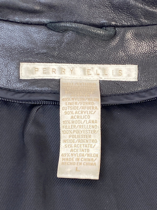 【中古品】【メンズ】 PERRY ELLIS ペリー エリス LEATHER JACKET レザージャケット アウター 上着 146-260822-hu-51-min サイズ：L カラー：ブラック 万代Net店