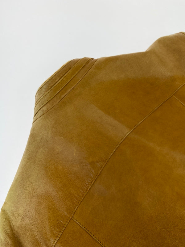 【現状渡し品】【メンズ】 C&A シー アンド エー LEATHER JACKET レザー ジャケット アウター 革ジャン 上着 146-260822-hu-48-min サイズ：表記なし不明 カラー：キャメル系 万代Net店