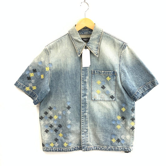 【中古美品】【メンズ】 AMIRI アミリ MA QUAD EMBROIDERED SHIRT 半袖 デニムシャツ トップス ブランド 古着 141-260329-gm-40-fuz サイズ：M カラー：インディゴ 万代Net店