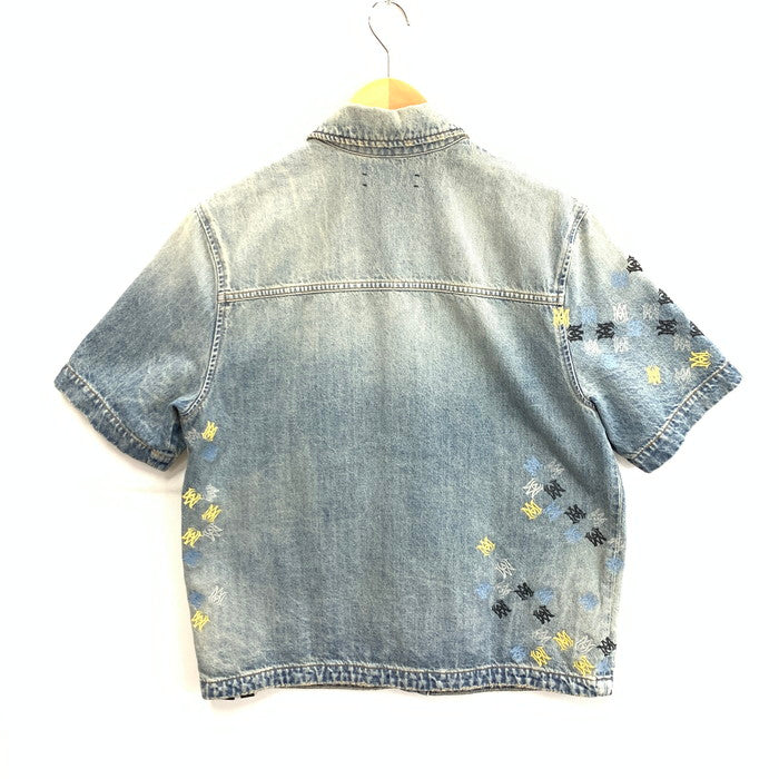 【中古美品】【メンズ】 AMIRI アミリ MA QUAD EMBROIDERED SHIRT 半袖 デニムシャツ トップス ブランド 古着 141-260329-gm-40-fuz サイズ：M カラー：インディゴ 万代Net店