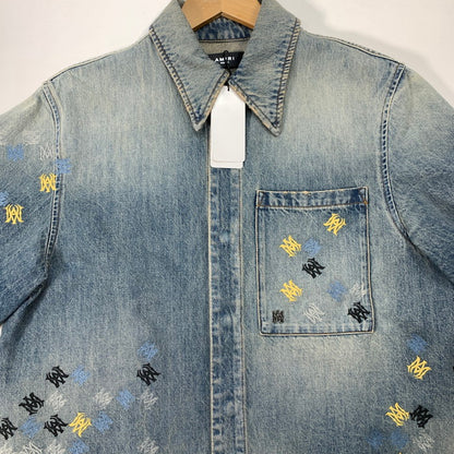 【中古美品】【メンズ】 AMIRI アミリ MA QUAD EMBROIDERED SHIRT 半袖 デニムシャツ トップス ブランド 古着 141-260329-gm-40-fuz サイズ：M カラー：インディゴ 万代Net店