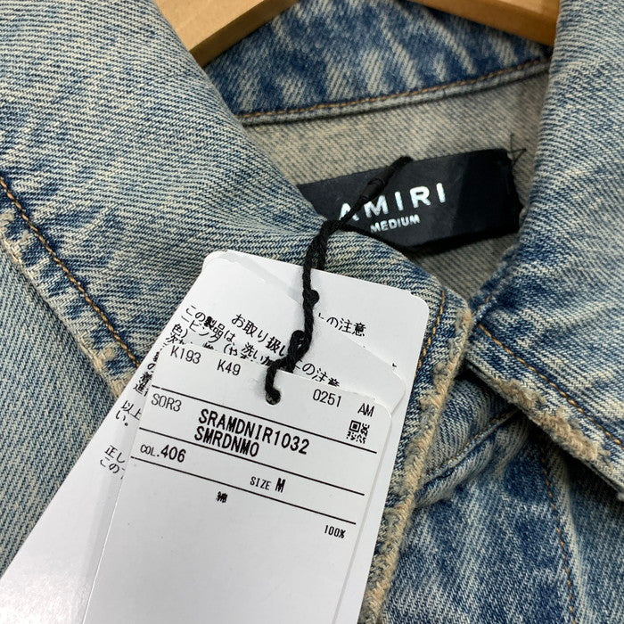 【中古美品】【メンズ】 AMIRI アミリ MA QUAD EMBROIDERED SHIRT 半袖 デニムシャツ トップス ブランド 古着 141-260329-gm-40-fuz サイズ：M カラー：インディゴ 万代Net店