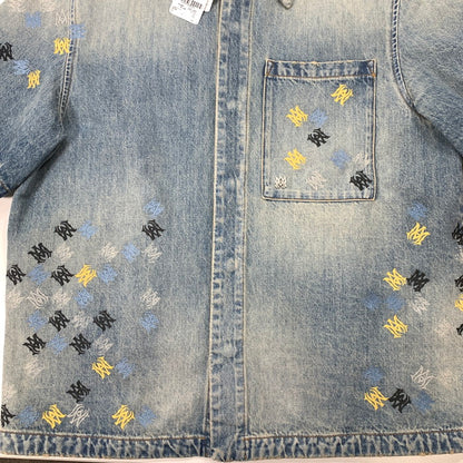 【中古美品】【メンズ】 AMIRI アミリ MA QUAD EMBROIDERED SHIRT 半袖 デニムシャツ トップス ブランド 古着 141-260329-gm-40-fuz サイズ：M カラー：インディゴ 万代Net店