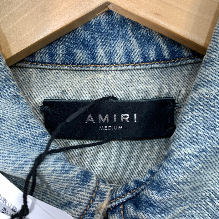 【中古美品】【メンズ】 AMIRI アミリ MA QUAD EMBROIDERED SHIRT 半袖 デニムシャツ トップス ブランド 古着 141-260329-gm-40-fuz サイズ：M カラー：インディゴ 万代Net店