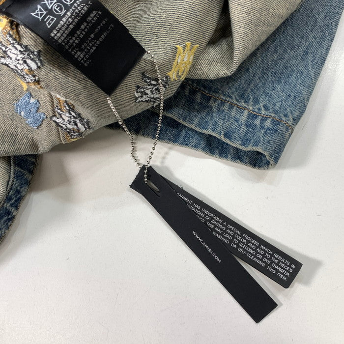 【中古美品】【メンズ】 AMIRI アミリ MA QUAD EMBROIDERED SHIRT 半袖 デニムシャツ トップス ブランド 古着 141-260329-gm-40-fuz サイズ：M カラー：インディゴ 万代Net店
