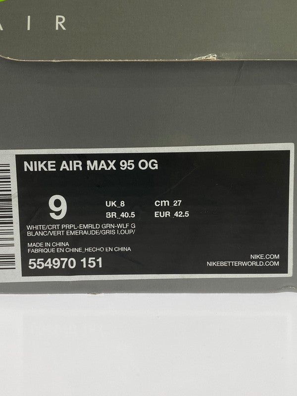 【中古品】【メンズ】 NIKE ナイキ AIR MAX 95 OG 554970-151 エアマックス95 オリジナル スニーカー 靴 160-250828-yn-35-min サイズ：27.0cm US9 カラー：WHITE/CRT PRPL-EMRLD GRN-WLF G 万代Net店