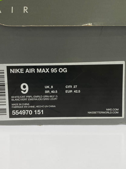 【中古品】【メンズ】 NIKE ナイキ AIR MAX 95 OG 554970-151 エアマックス95 オリジナル スニーカー 靴 160-250828-yn-35-min サイズ：27.0cm US9 カラー：WHITE/CRT PRPL-EMRLD GRN-WLF G 万代Net店