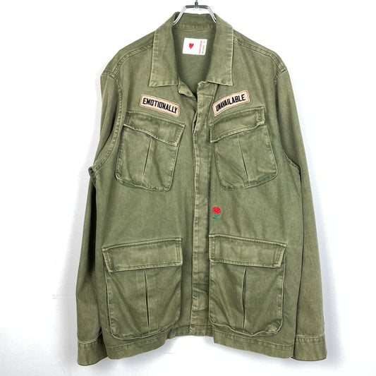 【中古品】【メンズ】 EMOTIONALLY UNAVAILABLE エモーショナル アンアベイラブル 22AW CROSS YOUR HEART JACKET EU-A22-0000-001 2022年秋冬 クロス ユア ハート ジャケット アウター 142-261012-sa-18-teih サイズ：L カラー：カーキ 万代Net店
