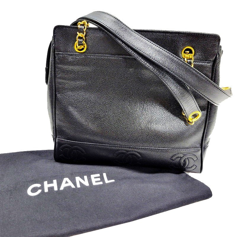 【中古品】【レディース】 CHANEL シャネル トリプルココマーク キャビアスキン チェーン トートバッグ ハンドバッグ ショルダーバッグ カバン 鞄 182-240718-as-03-izu カラー：ブラック 万代Net店