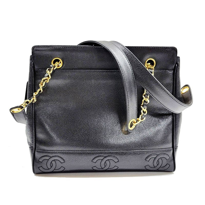 【中古品】【レディース】 CHANEL シャネル トリプルココマーク キャビアスキン チェーン トートバッグ ハンドバッグ ショルダーバッグ カバン 鞄 182-240718-as-03-izu カラー：ブラック 万代Net店
