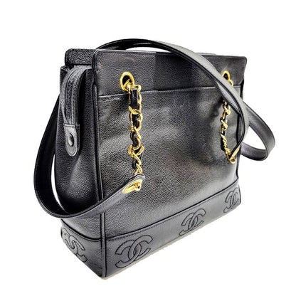 【中古品】【レディース】 CHANEL シャネル トリプルココマーク キャビアスキン チェーン トートバッグ ハンドバッグ ショルダーバッグ カバン 鞄 182-240718-as-03-izu カラー：ブラック 万代Net店