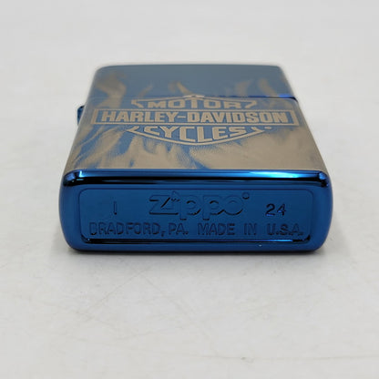【中古品】【メンズ/レディース】 ZIPPO ジッポ × HARLEY-DAVIDSON ハーレーダビッドソン FLAMES SAPPHIRE OIL LIGHTER オイルライター 喫煙具 206-250921-as-06-izu カラー：ブルー系 万代Net店