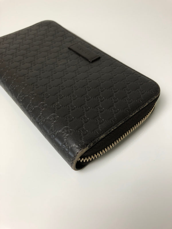 【中古品】【メンズ/レディース】 GUCCI グッチ マイクログッチシマ ラウンドファスナー ロングウォレット 449391 長財布 181-260607-SH-16-hon カラー：ブラウン 万代Net店