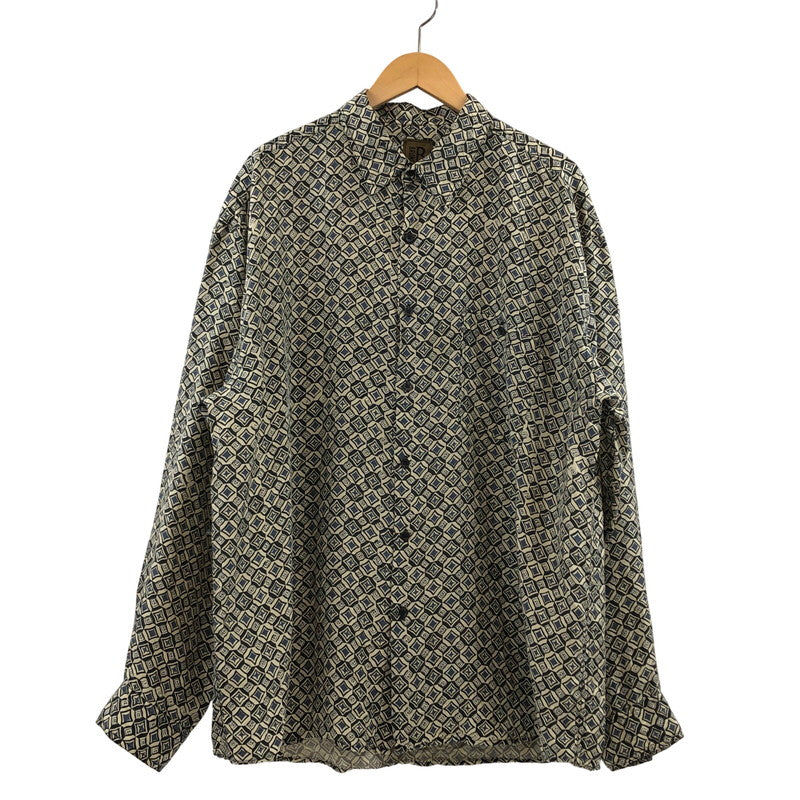 【中古品】【メンズ】 BRUNO ブルーノ 総柄 シルク 長袖シャツ カジュアルシャツ トップス 146-260504-hn-10-fur サイズ：XL カラー：ベージュ/ネイビー系 万代Net店