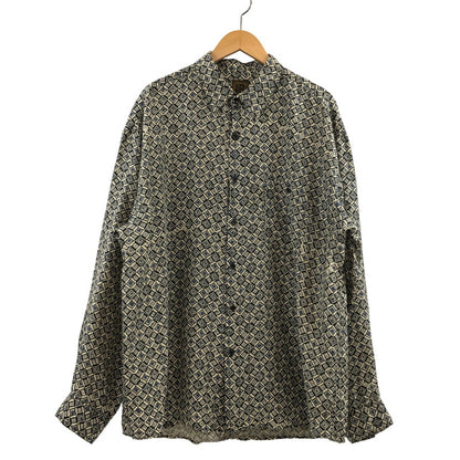 【中古品】【メンズ】 BRUNO ブルーノ 総柄 シルク 長袖シャツ カジュアルシャツ トップス 146-260504-hn-10-fur サイズ：XL カラー：ベージュ/ネイビー系 万代Net店