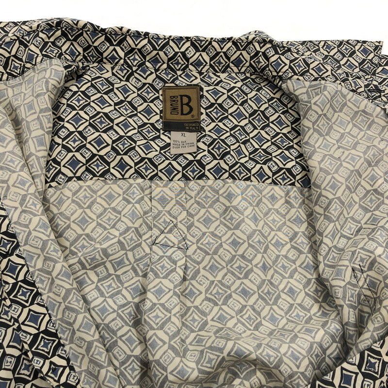 【中古品】【メンズ】 BRUNO ブルーノ 総柄 シルク 長袖シャツ カジュアルシャツ トップス 146-260504-hn-10-fur サイズ：XL カラー：ベージュ/ネイビー系 万代Net店