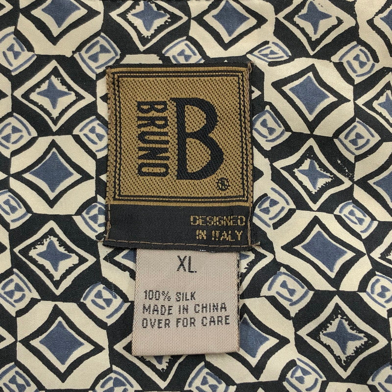 【中古品】【メンズ】 BRUNO ブルーノ 総柄 シルク 長袖シャツ カジュアルシャツ トップス 146-260504-hn-10-fur サイズ：XL カラー：ベージュ/ネイビー系 万代Net店