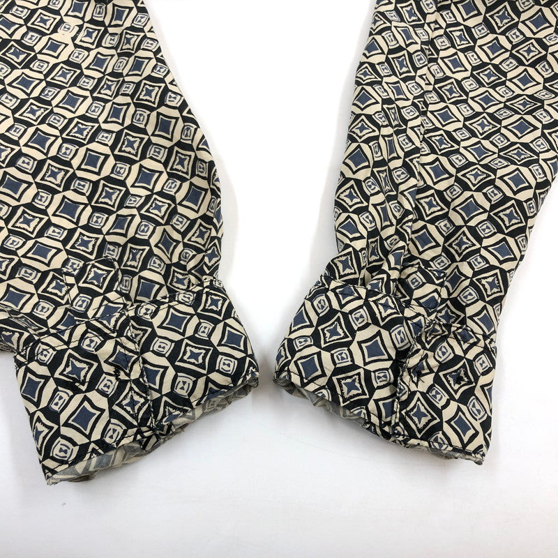 【中古品】【メンズ】 BRUNO ブルーノ 総柄 シルク 長袖シャツ カジュアルシャツ トップス 146-260504-hn-10-fur サイズ：XL カラー：ベージュ/ネイビー系 万代Net店