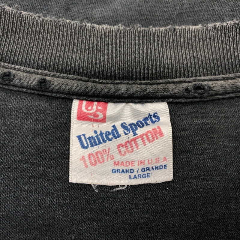 【ジャンク品】【メンズ】 UNITED SPORTS ユナイテッドスポーツ 90S "BRUCE LEE" PRINT S/S TEE 両シングル USA製 ブルース・リー プリント 半袖Tシャツ トップス 146-260723-hn-03-fur サイズ：L カラー：チャコール系 万代Net店