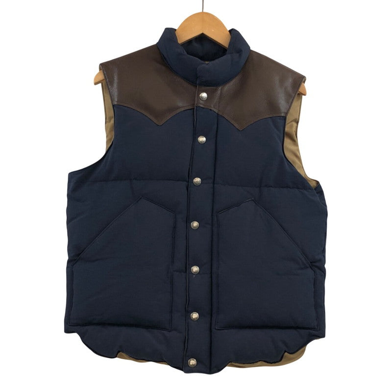 【現状渡し品】【メンズ】 SUGAR CANE シュガーケーン COTTON×NYLON LEATHER YORK DOWN VEST SC12340 コットン×ナイロン レザーヨークダウンベスト アウター 145-260208-hn-06-fur サイズ：M カラー：ネイビー/ブラウン 万代Net店